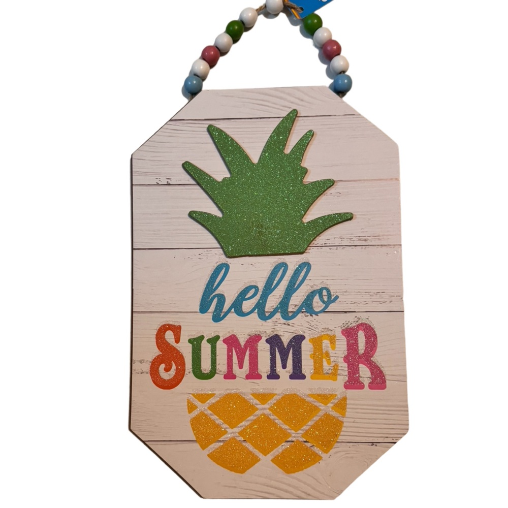 Hello Summer Sparkly Wooden Sign